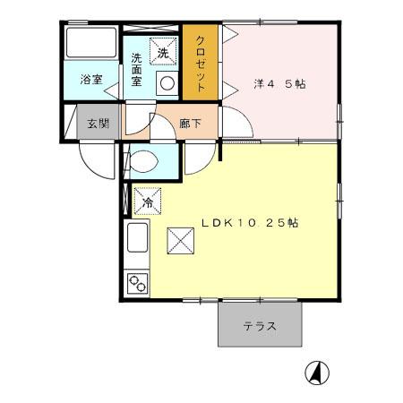 エスポワール光の森(1LDK/1階)の間取り写真