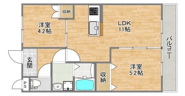メゾンヴィオレ翔開(2LDK/3階)の間取り写真