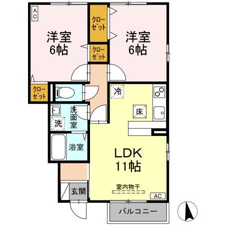 グランディフローラ(2LDK/1階)の間取り写真