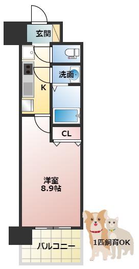 スプランディッド京橋イースト(1K/6階)の間取り写真