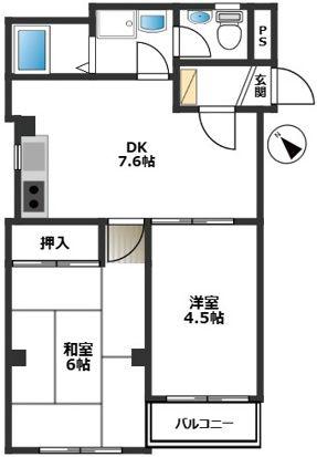 A-フラット(2DK/2階)の間取り写真