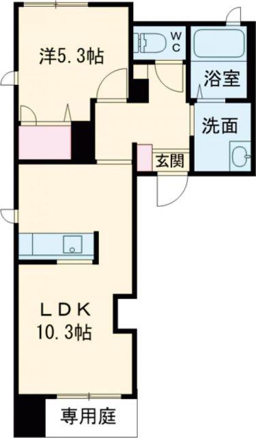 ウエストヒルズ中山手(1LDK/1階)の間取り写真