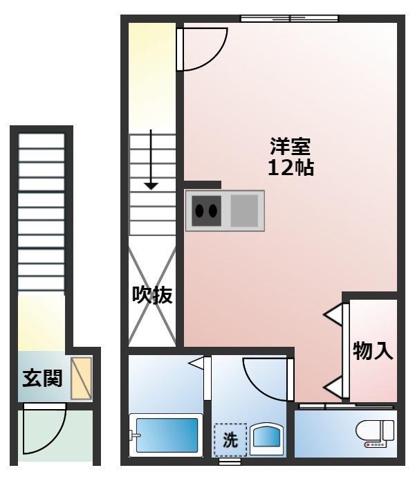 URBAN CUBIC片山II C棟(ワンルーム/2階)の間取り写真