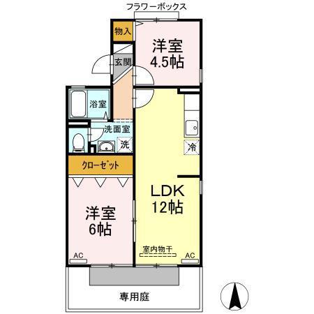 グレースヴィラA(2LDK/1階)の間取り写真