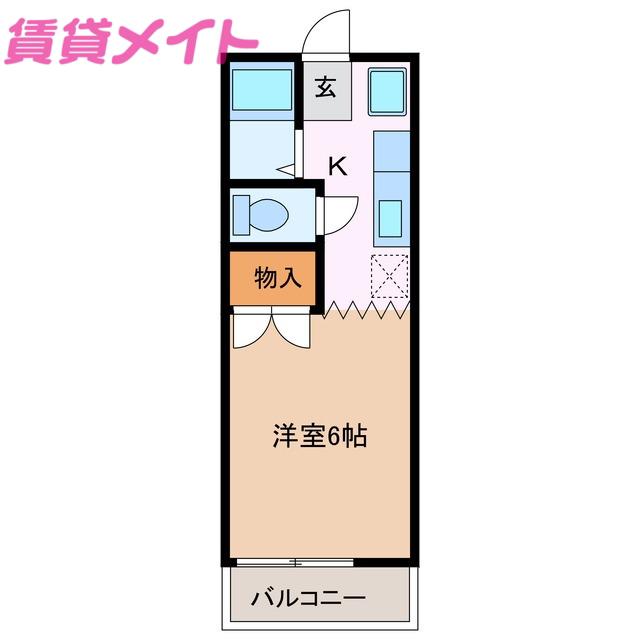 パティオ西山 B棟(1K/2階)の間取り写真