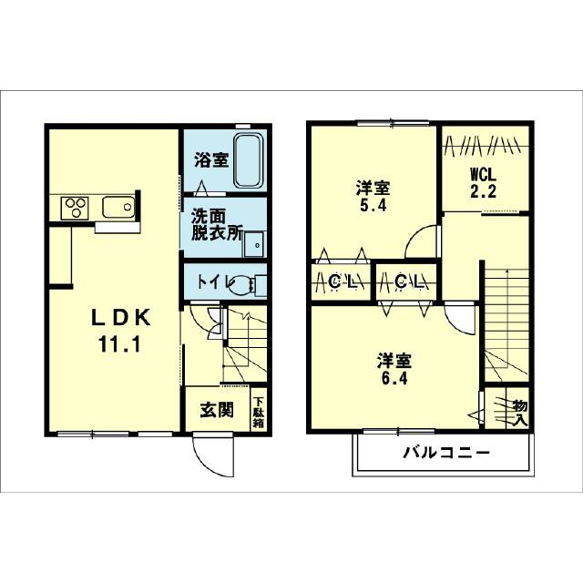 タウンフォートII C棟(2LDK/1階)の間取り写真