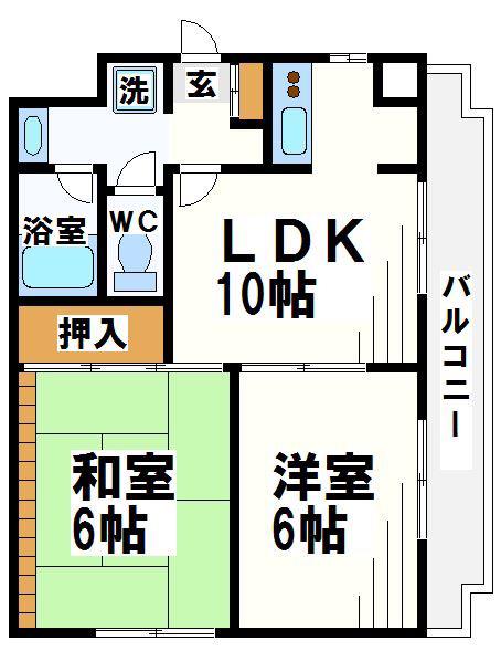グレイスコート京王多摩川(2LDK/5階)の間取り写真