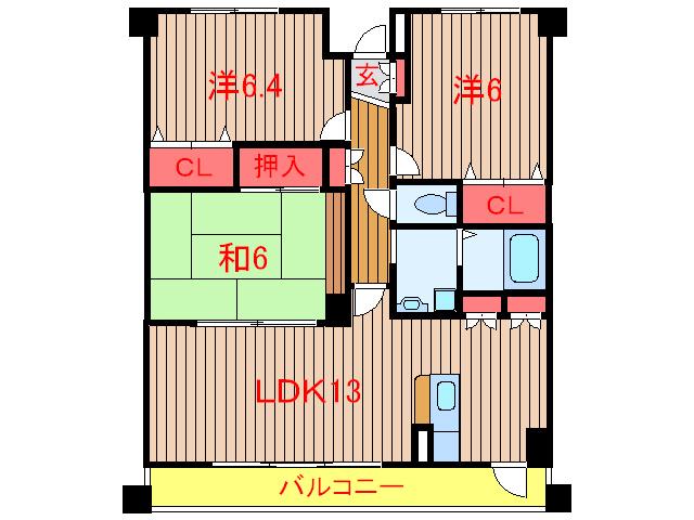 COZY緑ヶ丘A棟(3LDK/2階)の間取り写真