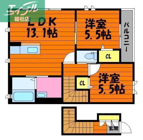 アイリスII(2LDK/2階)の間取り写真