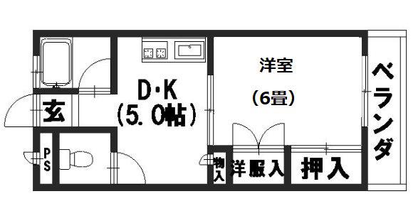 ハピネス中埜(1DK/1階)の間取り写真