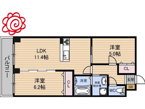 HERITAGE徳庵(2LDK/6階)の間取り写真
