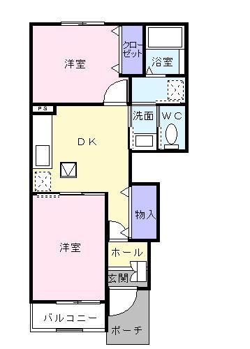 メゾンソレイユB棟(2DK/1階)の間取り写真