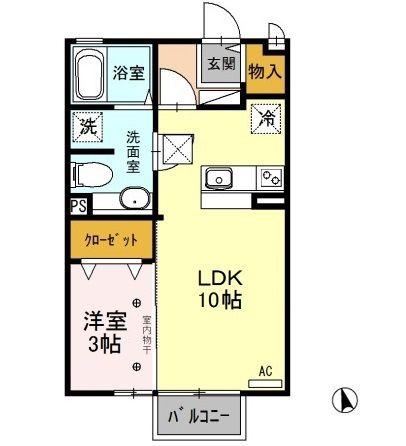 グランソシエB棟(1LDK/1階)の間取り写真