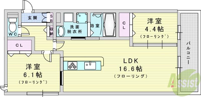 TORISIA千里丘Ⅲ(2LDK/1階)の間取り写真