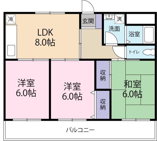 ヴィラアンソレイエ藍住(3DK/3階)の間取り写真
