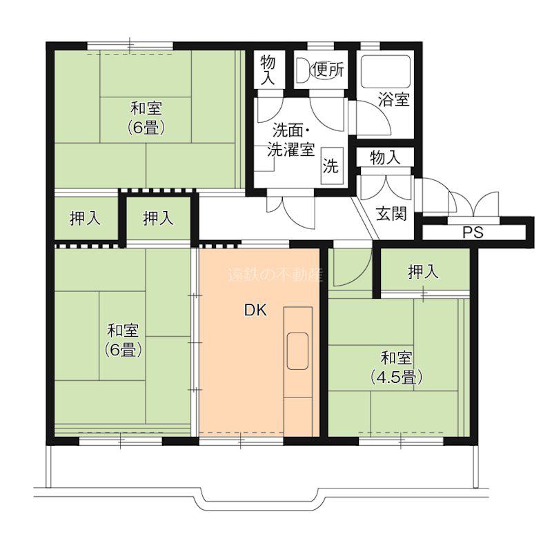 磐田東新町団地3号棟(3DK/5階)の間取り写真