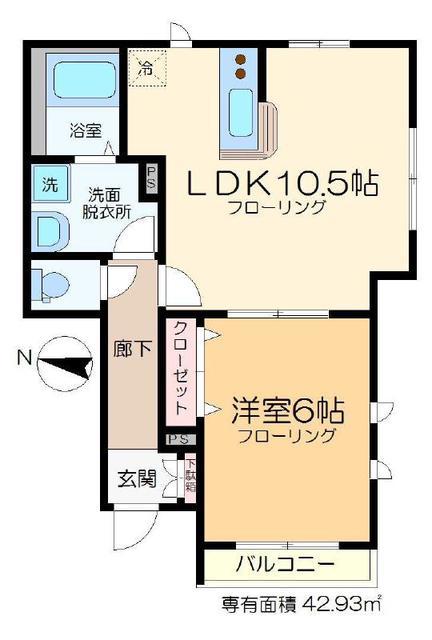 フラッツUK(1LDK/1階)の間取り写真