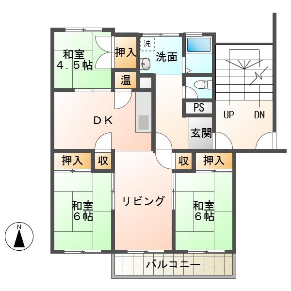 三日月2棟(3LDK/2階)の間取り写真