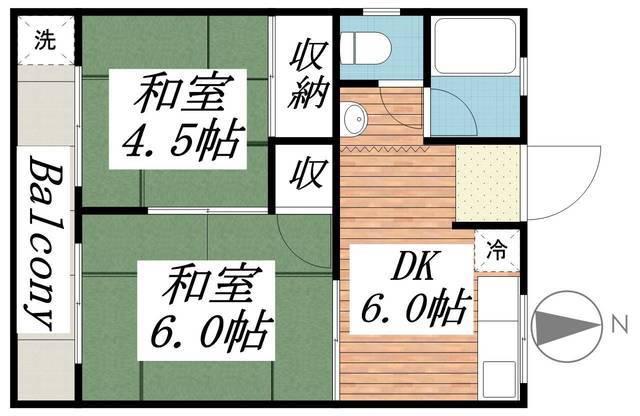 力丸コーポ(2DK/2階)の間取り写真