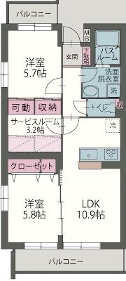 ソレイユKアン(2SLDK/1階)の間取り写真