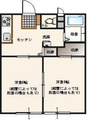 松本ハイツ B棟(2DK/2階)の間取り写真