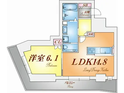 ジークレフ新神戸タワー(1LDK/18階)の間取り写真