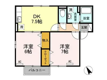 アネシスハイツ弐号館(2DK/2階)の間取り写真