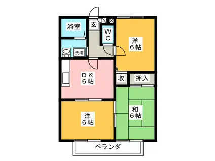 名鉄羽島線 新羽島駅 徒歩12分 2階建 築27年(3DK/2階)の間取り写真