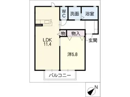 ラフィネNAWA B棟(1LDK/1階)の間取り写真