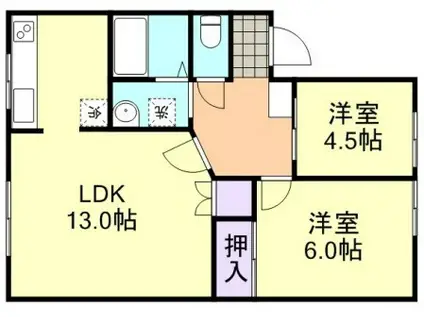 アメニティ倉敷E棟(2LDK/1階)の間取り写真