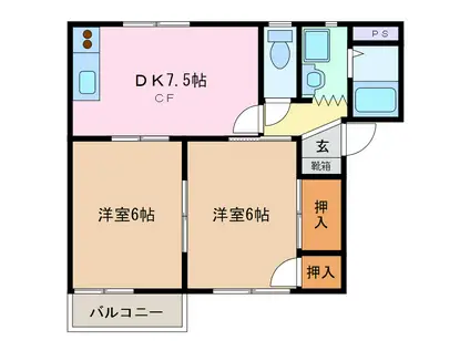 エステート白須賀(2DK/2階)の間取り写真