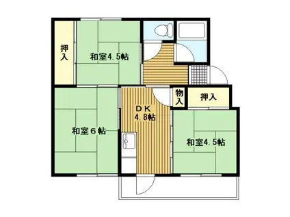 ＪＲ相模線 南橋本駅 徒歩15分 5階建 築54年(3DK/3階)の間取り写真