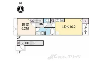 ミ・リブロ彦根駅北壱番館(1LDK/2階)の間取り写真