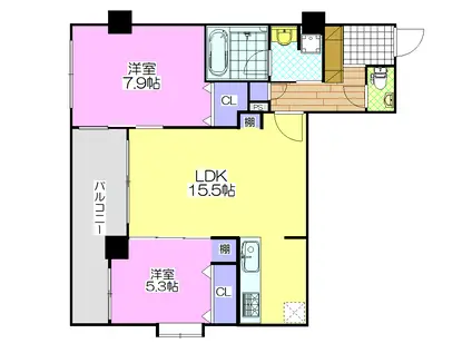 APEX神園(2LDK/5階)の間取り写真