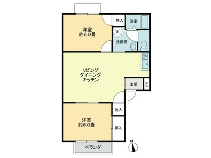 フォブール吉峰IIB(2LDK/1階)の間取り写真