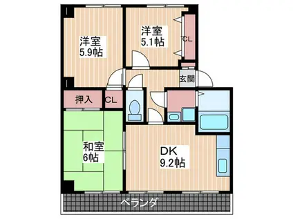 ラ・プラージュ屋代(3DK/2階)の間取り写真