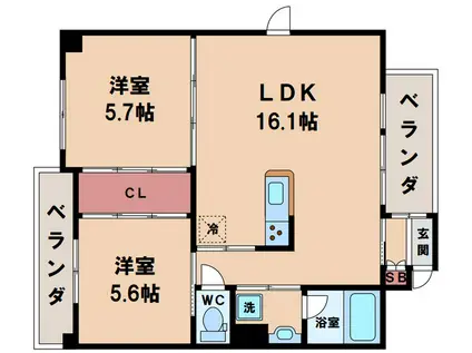 ベルクール公園南(2LDK/4階)の間取り写真