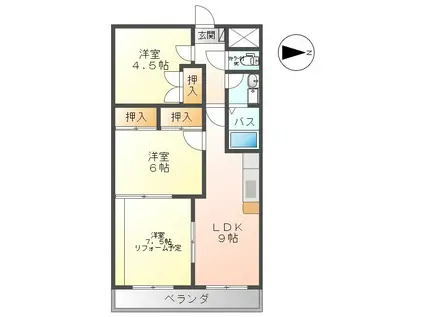 神科グランドマンション(3LDK/4階)の間取り写真