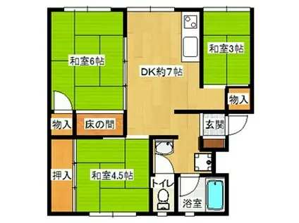 ＪＲ鹿島線 鹿島神宮駅 バス乗車時間：35分 最寄りバス停で下車 徒歩20分 4階建 築55年(3DK/2階)の間取り写真