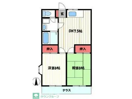 ハイツファミール(2DK/2階)の間取り写真