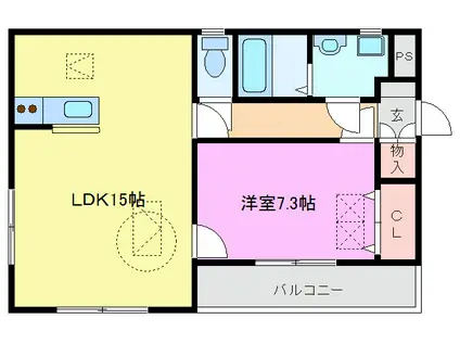 ルネス旭が丘(1LDK/2階)の間取り写真