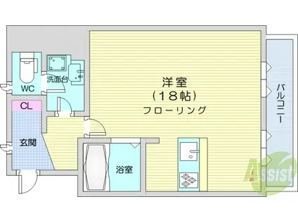 ケープロイヤル(ワンルーム/4階)の間取り写真