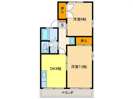 ハイブリッジ(2DK/2階)の間取り写真