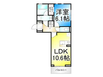 ヘシレ中御所(1LDK/3階)の間取り写真