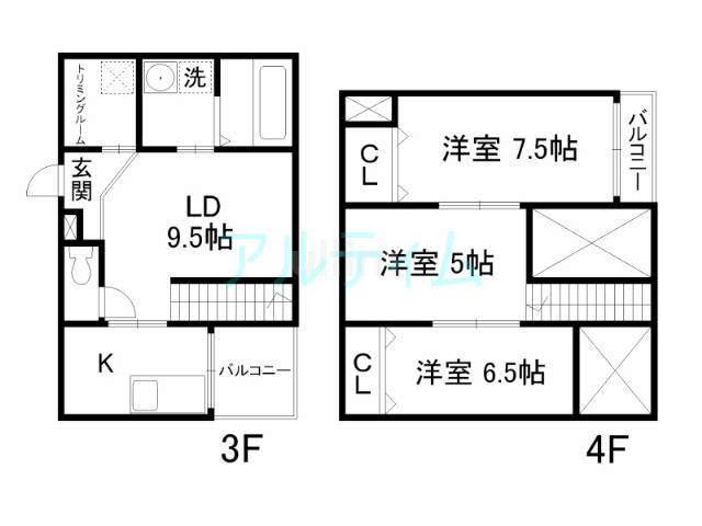 シュシュパルク六条院(3LDK/3階)の間取り写真