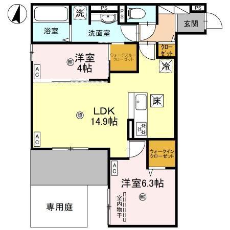 CASA MUKAINO(2LDK/1階)の間取り写真