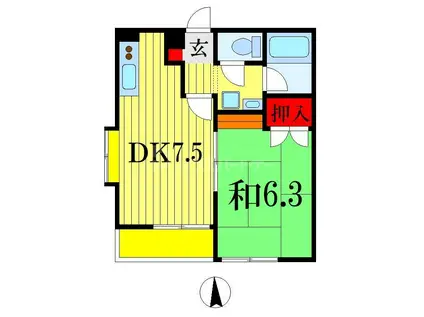 アサヒハイム(1DK/2階)の間取り写真