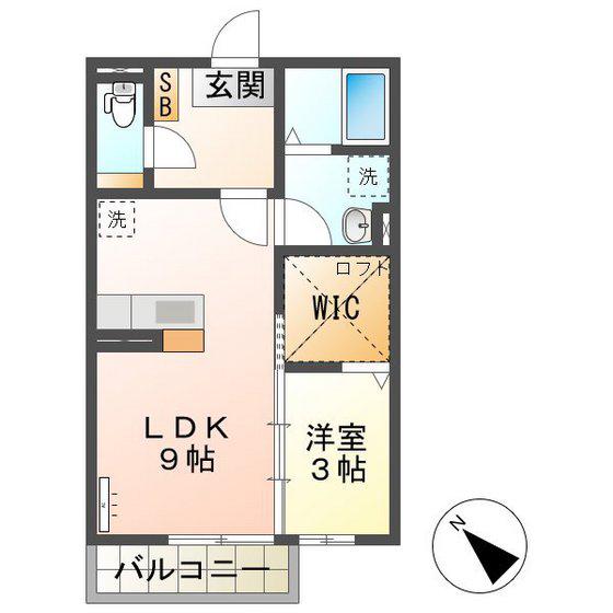 エスプワール矢倉下(1LDK/2階)の間取り写真