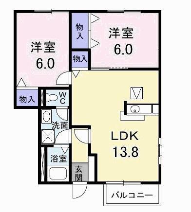 サンシェール B(2LDK/1階)の間取り写真