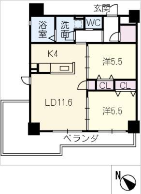グランテラス藤が丘(2LDK/9階)の間取り写真